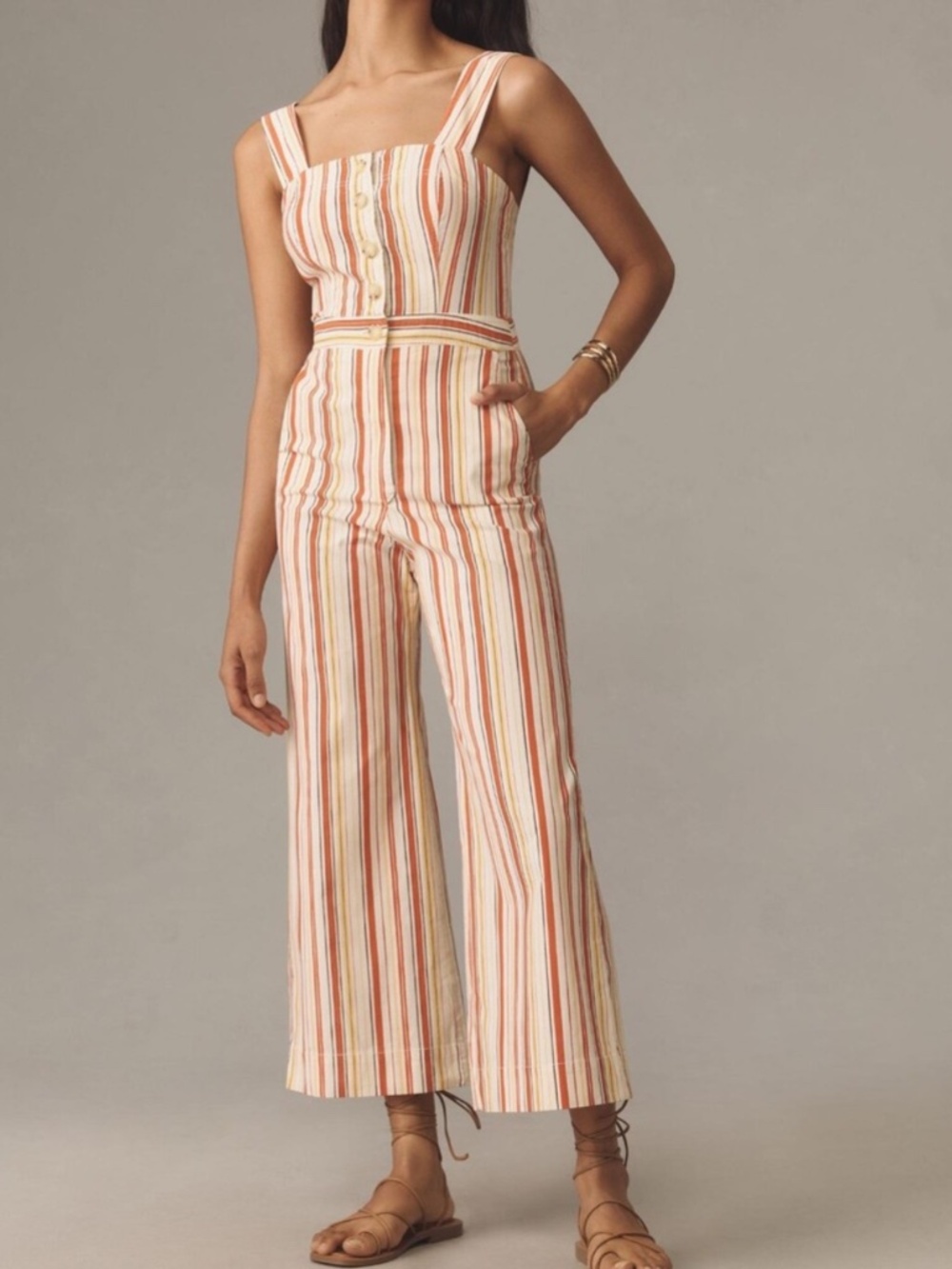 Anthropologie Maeve The Colette Jumpsuit Button Front Portside Stripe Petite 6P